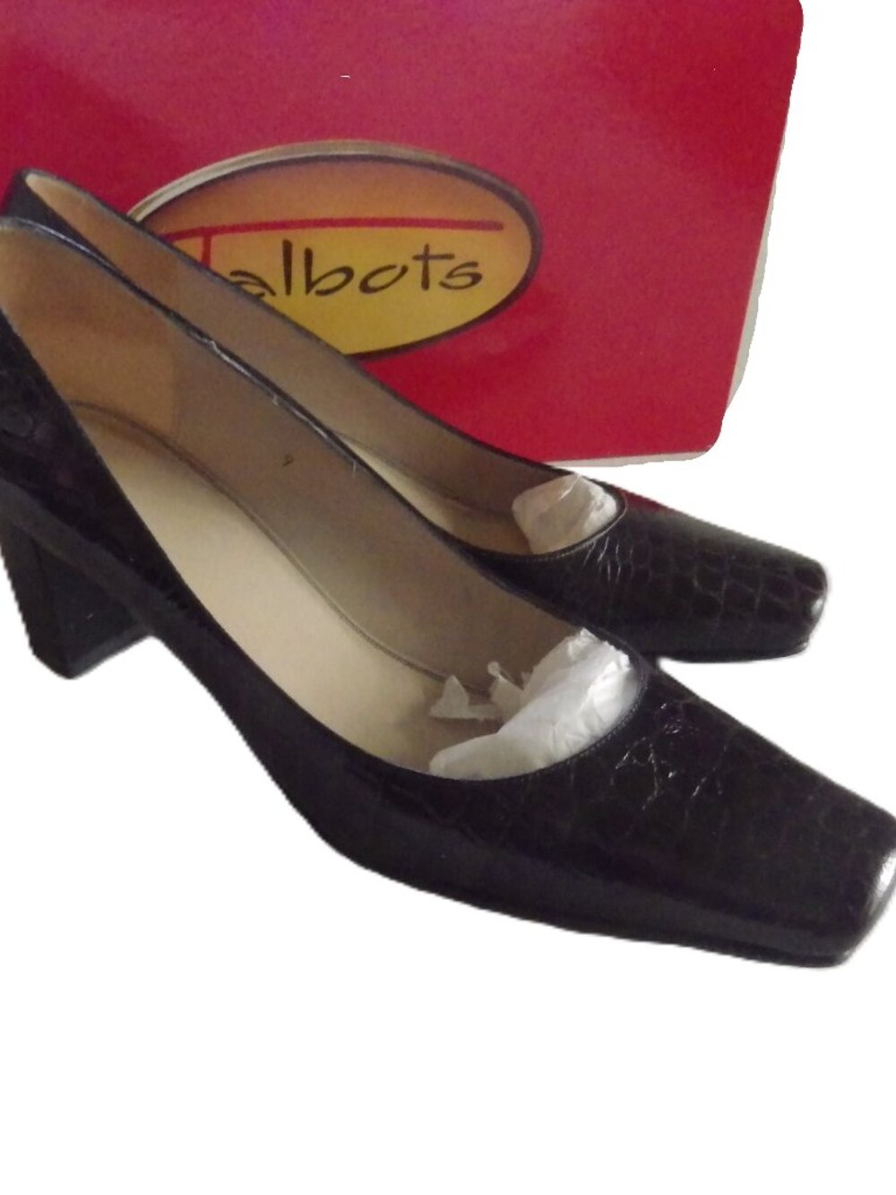 Vintage Talbots Black Leather "Sedona" Chunky Heel Pump/ 9A